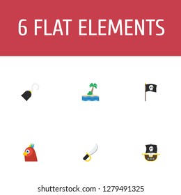 Set of piracy icons flat style symbols with ship, hand hook, flag icons for your web mobile app logo design.