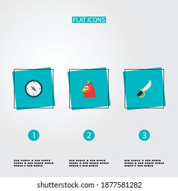 Set of piracy icons flat style symbols with compass, parrot, sword and other icons for your web mobile app logo design.