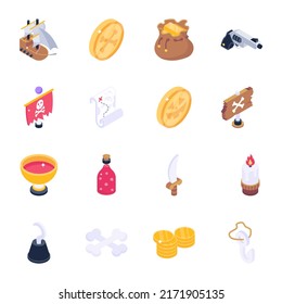 Juego de iconos isométricos de la piratería

