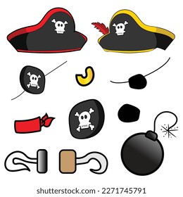 Juego De Piratas Capitán Sombrero Crucifico Parche De Parche De Cráneo Bomba De Hook