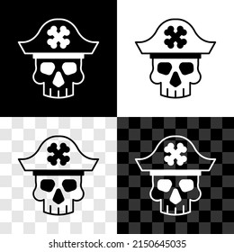 Set Pirate captain icon isolated on black and white, transparent background.  Vector