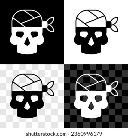 Set Pirate captain icon isolated on black and white, transparent background.  Vector
