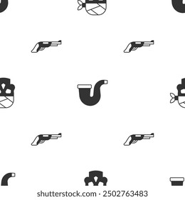 Set Pirate captain, Smoking pipe and Vintage pistol on seamless pattern. Vector