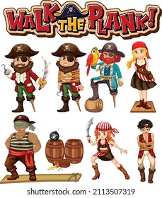 Set of pirate cartoon characters illustration