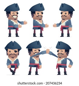 set of pirate character in different interactive  poses