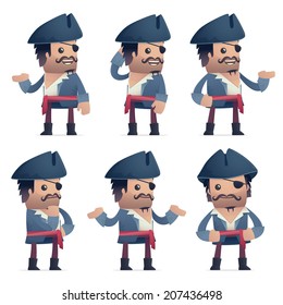 set of pirate character in different interactive  poses
