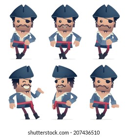 set of pirate character in different interactive  poses
