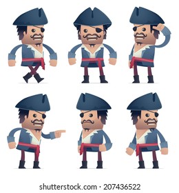 set of pirate character in different interactive  poses