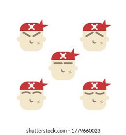Set of pirate characters. Sad, angry, indifferent, happy avatar user pic. Pirate profile icon