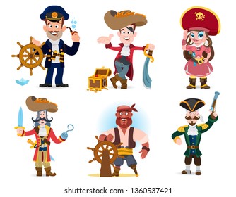 Set of pirate characters. Vector illustration isolated on white background for pirate party, games and much more.