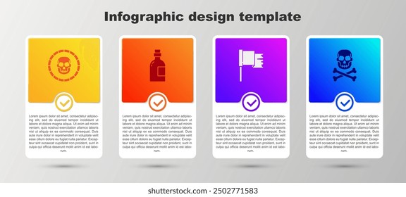 Set Pirate coin, Alcohol drink Rum, flag and Skull on crossbones. Business infographic template. Vector