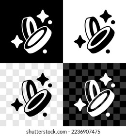 Set Pirate coin icon isolated on black and white, transparent background.  Vector