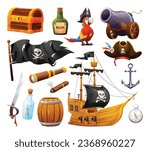 Set of pirate elements cartoon illustration isolated on white background