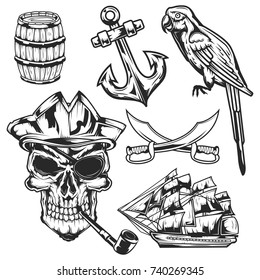 Set of pirate elements for creating your own badges, logos, labels, posters etc. Isolated on white