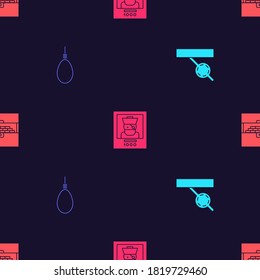 Set Pirate eye patch, Gallows rope loop hanging, Wanted poster pirate and Antique treasure chest on seamless pattern. Vector.