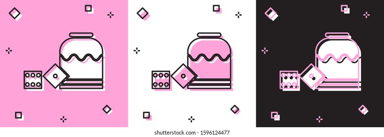 Set Pirate game dice icon isolated on pink and white, black background. Casino gambling.  Vector Illustration