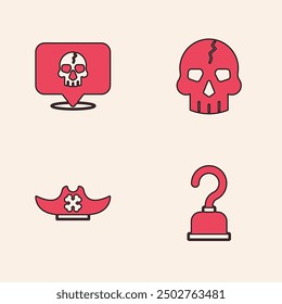 Set Pirate hook, Skull,  and hat icon. Vector