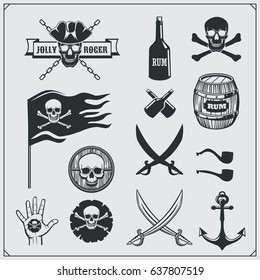 Set of pirate icons, emblems and design elements.