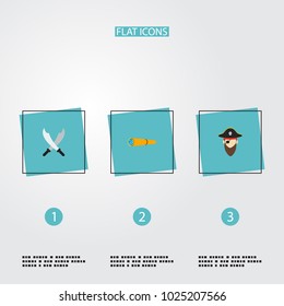 Set of pirate icons flat style symbols with pirate, black mark, spyglass and other icons for your web mobile app logo design.