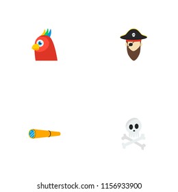 Set of pirate icons flat style symbols with pirate, parrot, spyglass and other icons for your web mobile app logo design.