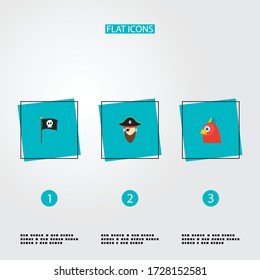 Set of pirate icons flat style symbols with pirate, flag, parrot and other icons for your web mobile app logo design.