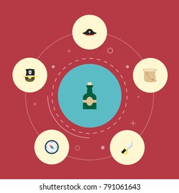 Set of pirate icons flat style symbols with costume, sword, rum and other icons for your web mobile app logo design.