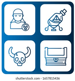 Set of pirate icons. Such as Pirate, Ship in a bottle, Skull, Treasure , pirate icons