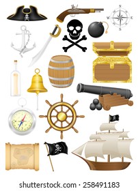 set of pirate icons vector illustration isolated on white background