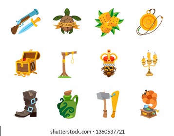 Set of pirate icons. Vector illustrations isolated on white background for pirate party, mobile games and much more.