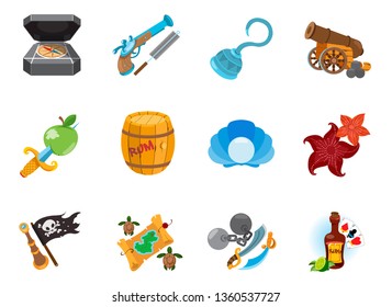 Set of pirate icons. Vector illustrations isolated on white background for pirate party, mobile games and much more.