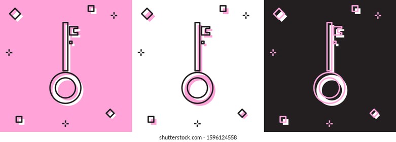 Set Pirate key icon isolated on pink and white, black background.  Vector Illustration