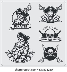 Set of pirate labels, emblems, badges and design elements.