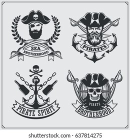 Set of pirate labels, emblems, badges and design elements.