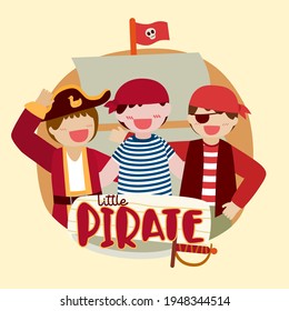 Set of pirate man and salad boy drawing design in cartoon character, flat vector illustration