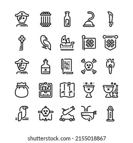 Set of pirate, pirates, bandit outline style icon and illustration - vector