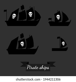 Set of pirate ships. Vector illustrations. Isolated. Flat design.