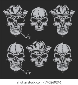 Set of pirate skulls for creating your own badges, logos, labels, posters etc. Isolated on black