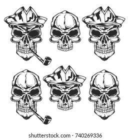 Set of pirate skulls for creating your own badges, logos, labels, posters etc. Isolated on white