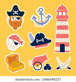 Conjunto de pegatinas piratas diseño plano