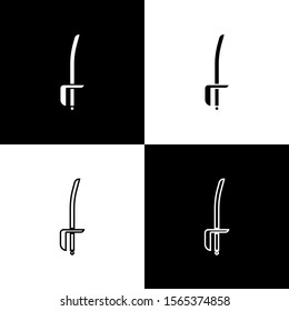 Set Pirate sword icon isolated on black and white background. Sabre sign.  Vector Illustration