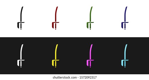 Set Pirate sword icon isolated on black and white background. Sabre sign.  Vector Illustration