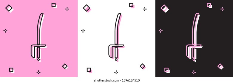Set Pirate sword icon isolated on pink and white, black background. Sabre sign.  Vector Illustration