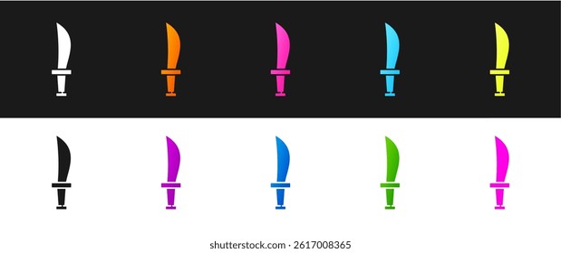 Set Pirate sword icon isolated on black and white background. Sabre sign.  Vector