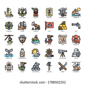 Set of pirate thin line and pixel perfect icons for any web and app project. 