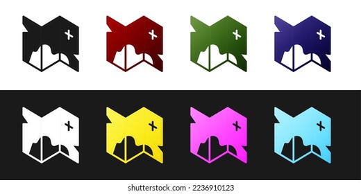 Set Pirate treasure map icon isolated on black and white background.  Vector