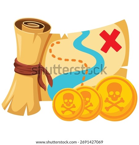 set of pirate treasure map isolated vector on white