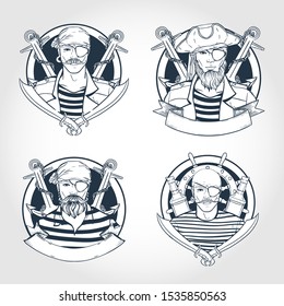 Set of pirate. Vector illustration