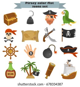 Set of pirates color flat icons for web and mobile design