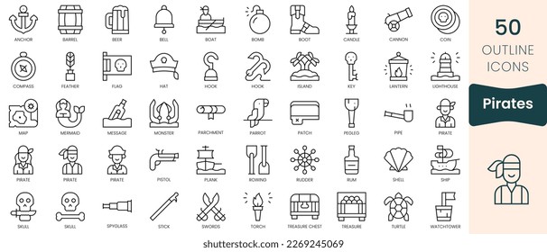 Set of pirates icons. Thin linear style icons Pack. Vector Illustration