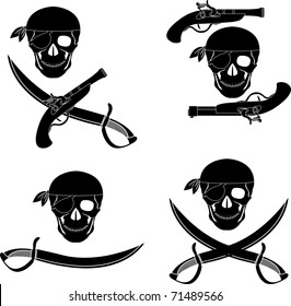 set of pirates skulls. stencils. vector illustration